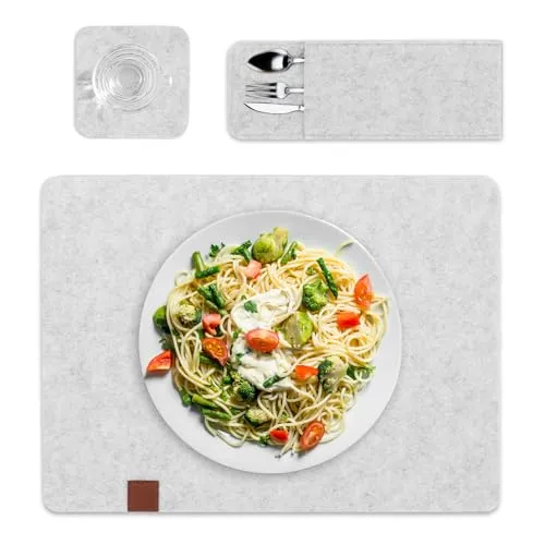 Tischsets abwaschbar Platzsets Platzdeckchen Filzset - Tischuntersetzer Filzuntersetzer Tischset Platzset Tischunterlage Filzunterlage 3in1 Filz Set eckig