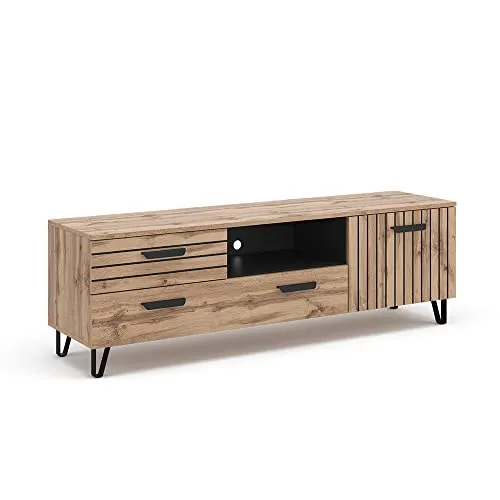 Vicco Lowboard Amber, Eiche/Schwarz, 150 x 49 cm - TV-Halterung mit stilvollem Design, bietet viel Stauraum und ist ideal für moderne Wohnzimmer.