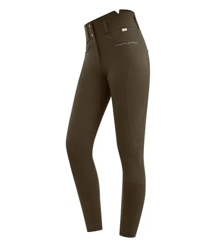 ELT Waldhausen Reithose Mathilda Glam High Waist, grünbraun, Gr. 42 - Reitsport-Hosen für Damen mit integriertem Logo-Silikonprint, figurformendem Kompressionseffekt und praktischer Handy-Einschubtasche für höchsten Komfort.