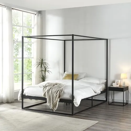 [en.casa] Himmelbett Kristianstad 140 x 200 cm – Elegantes Metallbett mit Lattenrost - Betten – Stilvolles Himmelbett aus robustem Metall, das bis zu 200 kg trägt und Ihrem Schlafzimmer eine elegante Note verleiht.