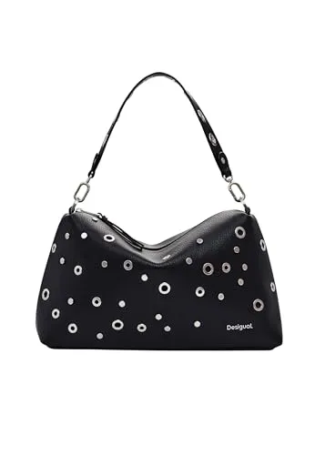 Desigual Rebel Bergamo Schultertasche Schwarz - Damen-Schultertaschen mit einzigartigem Nieten-Design, das modische Akzente setzt und Platz für Ihre Essentials bietet. Maße: 32 x 17 x 9 cm.
