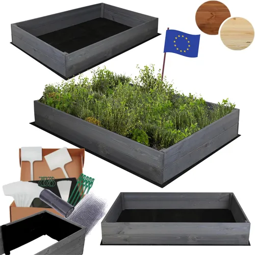 MODO24 Hochbeet Holz, Pflanzkasten, Massivholz, Kiefer, Kräuterbeet, Blumenkasten, Garten, Terrasse, 18x120x90 cm, Grau, ZP06