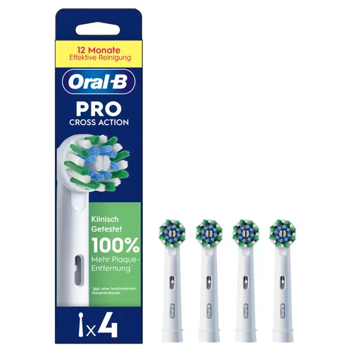 Oral-B Aufsteckbürsten Pro CrossAction - Innovative Aufsteckbürsten mit X-förmigen Borsten für eine gründliche Zahnreinigung. Die Indikator-Borsten zeigen den optimalen Wechselzeitpunkt an und garantieren eine perfekte Passform für alle wiederaufladbaren Oral-B Zahnbürsten.