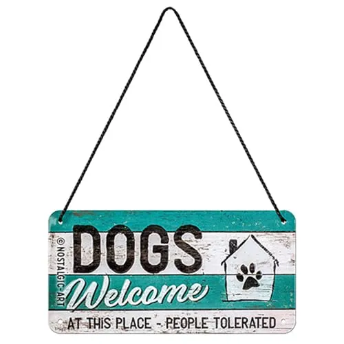 Nostalgic-Art Retro Hängeschild, 10 x 20 cm, PfotenSchild – Dogs Welcome – Geschenk-Idee für Hunde-Besitzer, Original Lizenzprodukt (OLP), aus Metall, Vintage Design, Blechschilder Sprüche