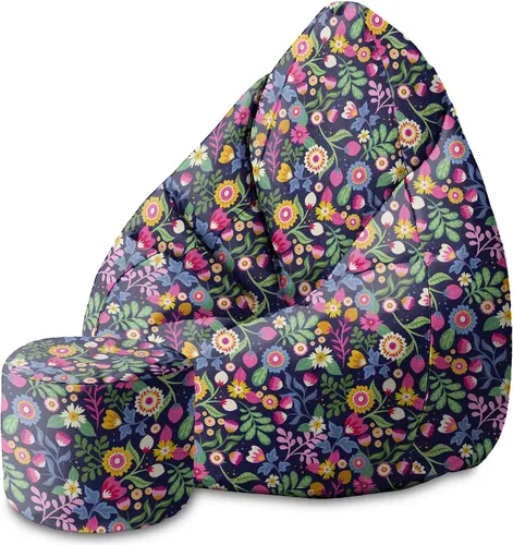 Dreamroots Bean Bag 80x80x120cm Sitzsack mit Lehne und Hocker und Bezug Sitzsack mit Füllung Sitzsack Erwachsene mit Füllung Exotic Floral