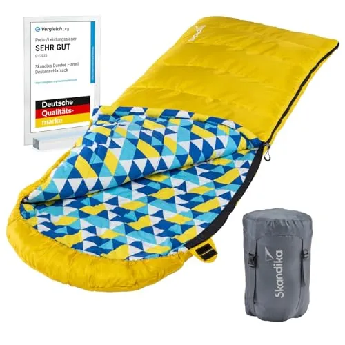 Skandika Deckenschlafsack Dundee Flanell - Luxus für Outdoor-Abenteuer - Schlafsäcke für 3 Jahreszeiten: Der koppelbare Dundee Flanell Schlafsack aus Baumwolle bietet Komfort bis -20°C und ein kuscheliges Innenfutter aus 100 % Baumwollflanell für gemütliche Nächte im Freien.