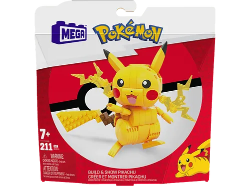 MEGA GMD31 Pokémon Pikachu Bausatz - Baukästen und Konstruktionsspielzeug, bewegliche Pikachu-Figur (ca. 10 cm) für kreative Kämpfe und authentisches Bauerlebnis
