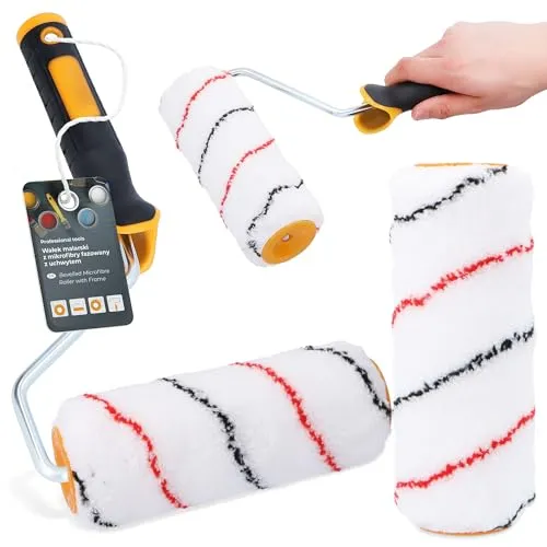 Malerroller 18 cm Farbroller Farbwalze Mallerwalze Lackierwalze Ersatzroller mit Griff Malerbügel Halter Malerset Streichen Wandfarbe Fassadenfarbe