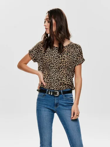 ONLY Kurzarmshirt ONLMOSTER – Modisches Shirt mit Animal-Print in Schwarz - Stylisches Kurzarmshirt mit lockerem Schnitt und elastischer Viskosemischung für hohen Tragekomfort. Ideal für entspannte Outfits und modische Akzente.