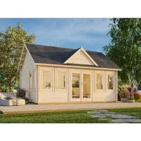 Gartenhaus Palmako Claudia 19,4 m² - Gartenhaus mit Satteldach, inklusive Fußboden, aus hochwertigem Holz in hellgrau-anthrazit – ideal für Gartenlagerung und Freizeitgestaltung.