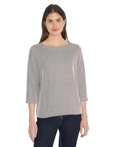 Cecil TOS Vertikal Gestreiftes T-Shirt Macchiato Braun S - Stylisches Damenshirt mit U-Boot-Ausschnitt und 3/4-Ärmeln, ideal für lässige Outfits und vielseitige Looks.