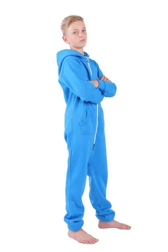 opoppy Kinder Jumpsuits Jungen Mädchen Overall Onsie Anzug mit Zwergen Kapuze (158-164, Hellblau)