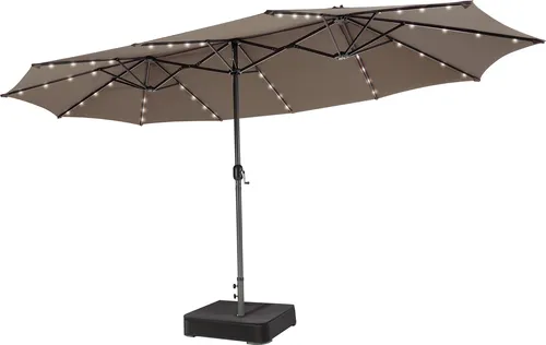 COSTWAY Doppelsonnenschirm 450x260cm mit Kurbel und Solar-LEDs - Großzügiger Sonnenschutz für Gartenmöbel mit einem stabilen Metallrahmen. Die integrierten Solar-LEDs sorgen für stimmungsvolles Licht am Abend. Einfaches Öffnen und Schließen dank praktischem Kurbelmechanismus.