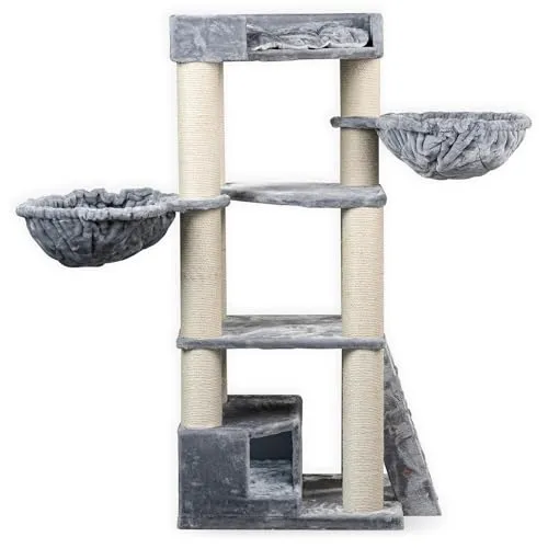 RHRQuality Kratzbaum für große Katzen – Corner Coon Hellgrau – mit extra dicken 12 cm Sisalpfosten