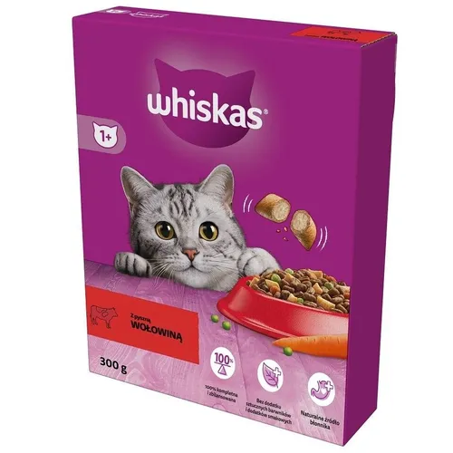 WHISKAS Trockenfutter mit Rind für adulte Katzen 300 g