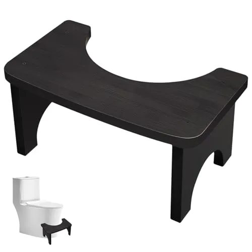 WIYETY Toilettenhocker Holz WC Hocker Erwachsene Kinder, 37×20×17cm Ergonomisch Toilettenhocker, Klohocker für verbesserten Stuhlgang, Rutschfester Kackhocker für Badezimmer, Schwarz
