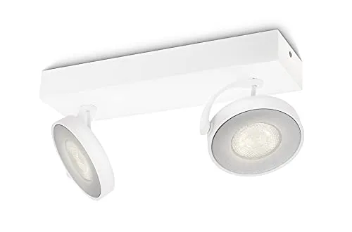 Philips Deckenstrahler Star Clockwork 2-flammig, dreh- und schwenkbar - Moderne LED-Deckenlampe mit 1.000 Lumen, dimmbar und ideal für jeden Raum. Hochwertiges weißes Aluminium und einfache Montage mit ClickFix.