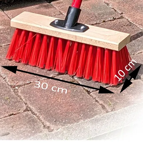 Strassenbesen Straßen Besen mit Gewinde Garten Terrasse Holz grobe Borsten Rot