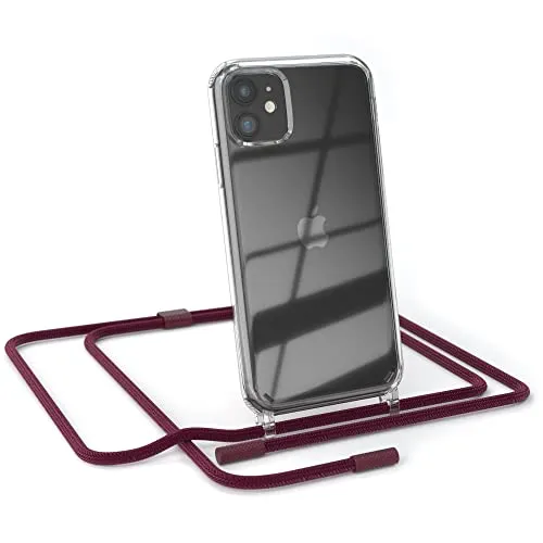 EAZY CASE - Handykette kompatibel mit iPhone 11 - dünne Handyhülle für iPhone 11 Hülle mit Band als Fallschutz Kette zum Umhängen transparente Hülle Silikon in Beere