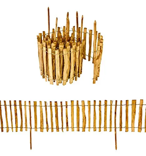 Staketenzaun mit Pfosten aus Haselnuss - 35 cm hoch, 500 cm lang - Dekorative Zäune aus 100% natürlichem Haselnuss-Holz, witterungsbeständig und bis zu 20 Jahre haltbar. Ideal zur Abgrenzung von Beeten und als Klettergerüst für Pflanzen.