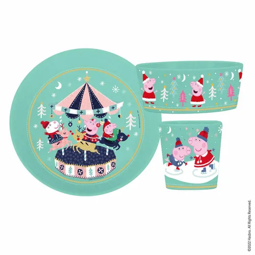 KOZIOL Kindergeschirr-Set CONNECT PEPPA PIG WINTER WONDERLAND - 3-teiliges Kindergeschirr-Set aus robustem Kunststoff, ideal für Obst, Snacks und Müsli. Leicht und stapelbar, perfekt für kleine Hände und unempfindlich gegen Stöße.
