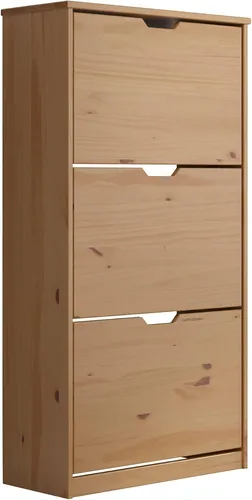 Inter-Furn Mestre Schuhkipper aus Kiefer Honig - FSC-zertifizierter Schuhkipper aus Kiefer-Massivholz mit 3 Klappen, ideal für platzsparende Garderobenlösungen. Maße: 60 x 114 x 25 cm, inklusive Aufbauanleitung.