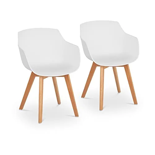 Fromm&Starck Esszimmerstuhl 2er Set - Weißer Lehnstuhl mit Holzbeinen - Stühle aus robustem Kunststoff mit stilvollen Buche-Holzbeinen, ideal für ein modernes Esszimmer. Hohe Belastbarkeit bis 150 kg.