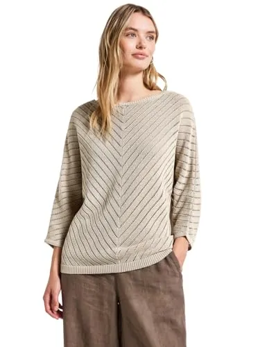STREET ONE Damen 3015452 Strukturpullover, tusk Cream, 40 - Pullover für Damen mit durchscheinenden Details und U-Boot-Ausschnitt, ideal für einen lässigen Sommerlook und hohen Tragekomfort.