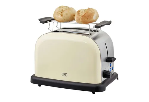 KHG Edelstahl Toaster mit Brötchenaufsatz, 2 Scheiben | Retro Design in Creme