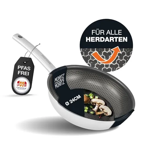 Moritz Moritz Edelstahlpfanne Wabenstruktur 24cm - Keramikbeschichtung für optimale Hitzeverteilung, ideal für alle Herdarten und mühelose Reinigung
