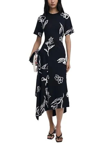 DESIGUAL ABITO LUNGO DONNA NERO - Freizeitkleid für Damen mit einzigartigem Arty-Print, ideal für besondere Anlässe und einen eleganten Look.