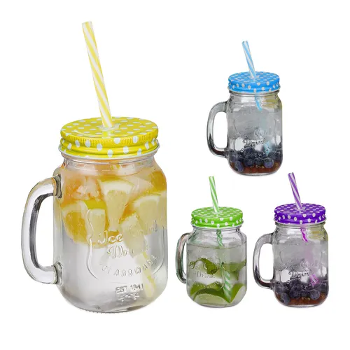 Trinkgläser mit deckel  Limonadengläser Mason Jar Gläser Sommer Becher bunt