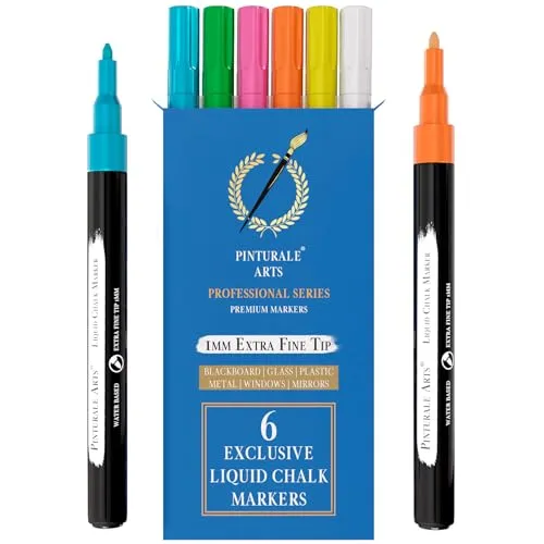 Pinturale Arts® Kreidemarker mit extra feiner 1 mm Spitze, Flüssigkreide-Marker, für Fenster, Tafeln, Glas, leicht zu löschen, feine