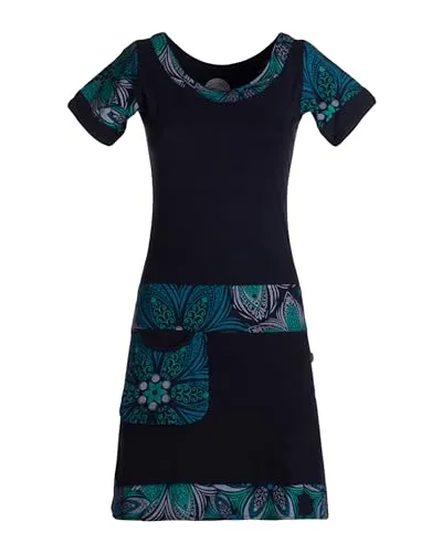 Vishes Damen Kurzarm Kleid in Schwarz I Größe M (34) I Handgefertigt aus 100% Baumwolle I Stylisches Sommerkleid für Freizeit & Alltag I Nachhaltige Alternative Bekleidung