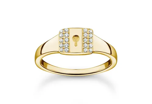 THOMAS SABO Damen Ring Gold Schloss mit weißen Steinen - Eleganter Damenring aus 925 Sterlingsilber, verziert mit funkelnden weißen Steinen. Ideal als individuelles Geschenk für besondere Anlässe.