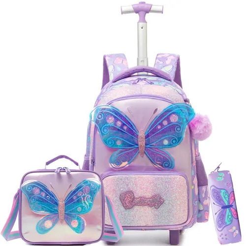 Schulranzen mit Rollen Trolleytasche Schmetterling A-lila 42x30x20 cm