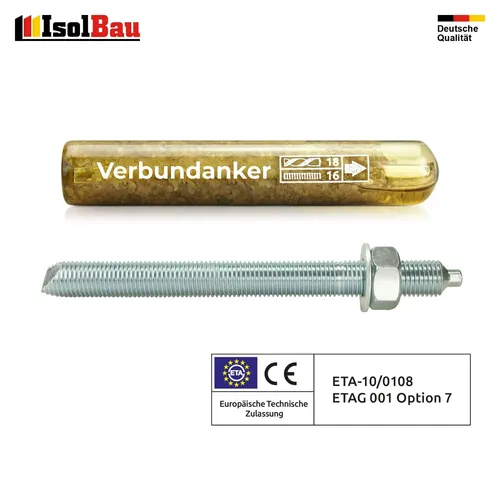 Set Verbundankerpatrone M16 + Ankerstange M16 x300mm Verz. ETA Mörtelpatrone