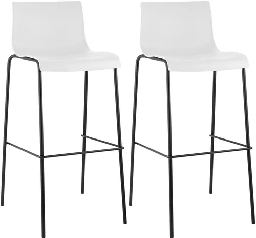 CLP 2er Set Barhocker Hover - Weiß & Schwarz - Barhocker-Set mit pflegeleichten Kunststoffsitzen und robustem Metallgestell. Ideal für stilvolle Bars und Küchen, mit hohem Sitzkomfort dank Rückenlehne und Fußstütze.