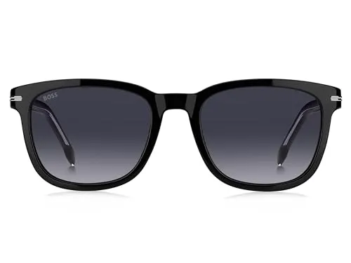 Boss 1722/G/S Herren-Sonnenbrille - Stilvolle Vollrand-Sonnenbrille in Schwarz - Sonnenbrillen | Hochwertiges Acetat-Gestell, elegantes eckiges Design und grau verlaufende Gläser für optimalen UV-Schutz und modischen Look.
