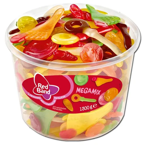 Red Band Mega Mix Fruchtgummi 1300g Dose - Veganer Fruchtgummi-Mix in praktischer Dose, perfekt für alle Anlässe und ideal zum Teilen!