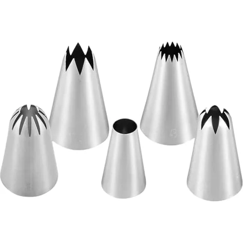 Stück Spritztüllen Set,Edelstahl Spritzbeutel mit Tüllen für Piping,Spritztüllen Groß Tüllen für Spritzbeutel Wiederverwendbar,Profi Nozzles Torten Zubehör Krapfenspritze,Backzubehör Gebäckspritze 5