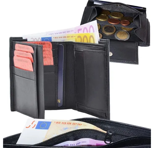 Geldbörse Geldbörse Nappa-Leder Kombibörse schwarz mit Reißverschluss ca. 10 cm (1-tlg)