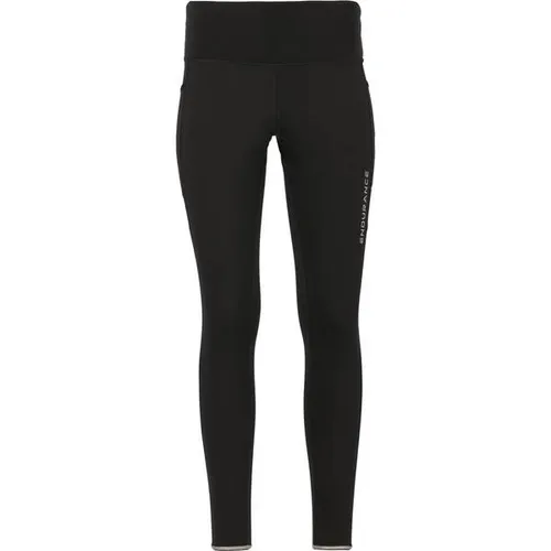 ENDURANCE Women's Energy V2 Windblock Tights - Lauftights in Größe 44 - Winddichte Lauftights in Schwarz mit reflektierenden Details, ideal für Roadrunning. Hergestellt aus 81% recyceltem Polyester für Nachhaltigkeit.
