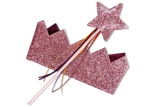 PAPIERDRACHEN Prinzessin-Kostüm Glitzerkrone mit Zauberstab - in zwei verschiedenen Farben erhältlich, Glitzernde Farben