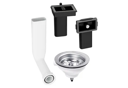 AQUADE Siebventil Siebkorbeinsatz 114 mmØ 3,5 Zoll, weiß mit Überlauf-Set für Spüle