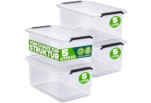 Deuba Aufbewahrungsbox 5L – BPA-freier Kunststoff Organizer - Stapelbare Aufbewahrungsboxen für Küche und Haushalt, lebensmittelecht und ideal für die Lagerung von Kleinteilen und Lebensmitteln. Praktische Griffe mit Klappscharnierfunktion!