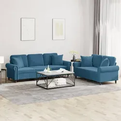 vidaXL 2-tlg. Sofagarnitur mit Kissen Blau Samt - Couchgarnituren in stylischem Blau aus weichem Samt, ideal zum Entspannen und Plaudern. Die robuste Konstruktion und die bequemen Kissen sorgen für höchsten Komfort und setzen einen eleganten Akzent in deinem Zuhause.