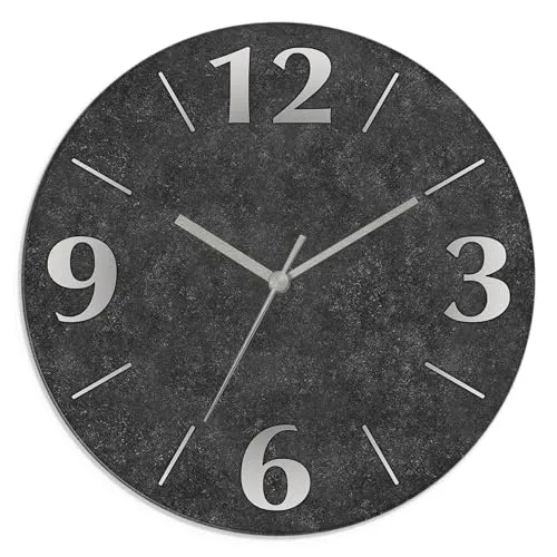 ARTLAND Lautlose Wanduhr aus Glas Ø 30 cm in Granitoptik in grau von ARTland