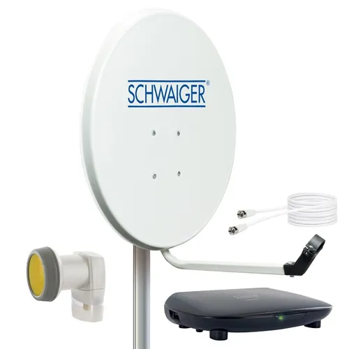Schwaiger SAT Anlage 55cm mit Singel LNB und HD Receiver - SAT-Antennen Set mit hitzebeständiger LNB und 2-fach abgeschirmtem Anschlusskabel für optimale HD-Qualität. Ideal für den Empfang von Fernseh- und Radioprogrammen.