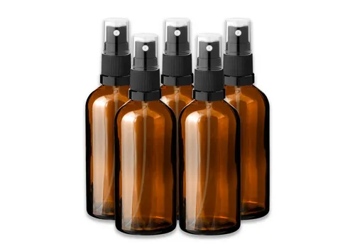CK Verpackung GmbH Zerstäuberflasche 5x Glasflasche braun 100 ml mit schwarzem Zerstäuber Sprükopf leer Set